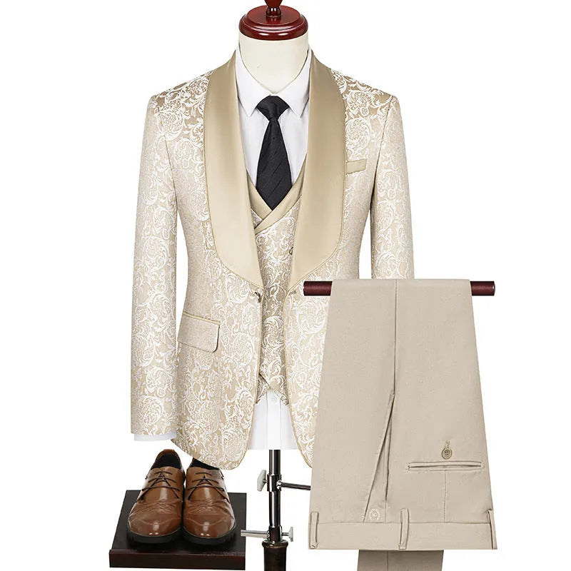 Men's jacquard slim fit suit in blue, acetate fibre blend, with structured jacket and trousers