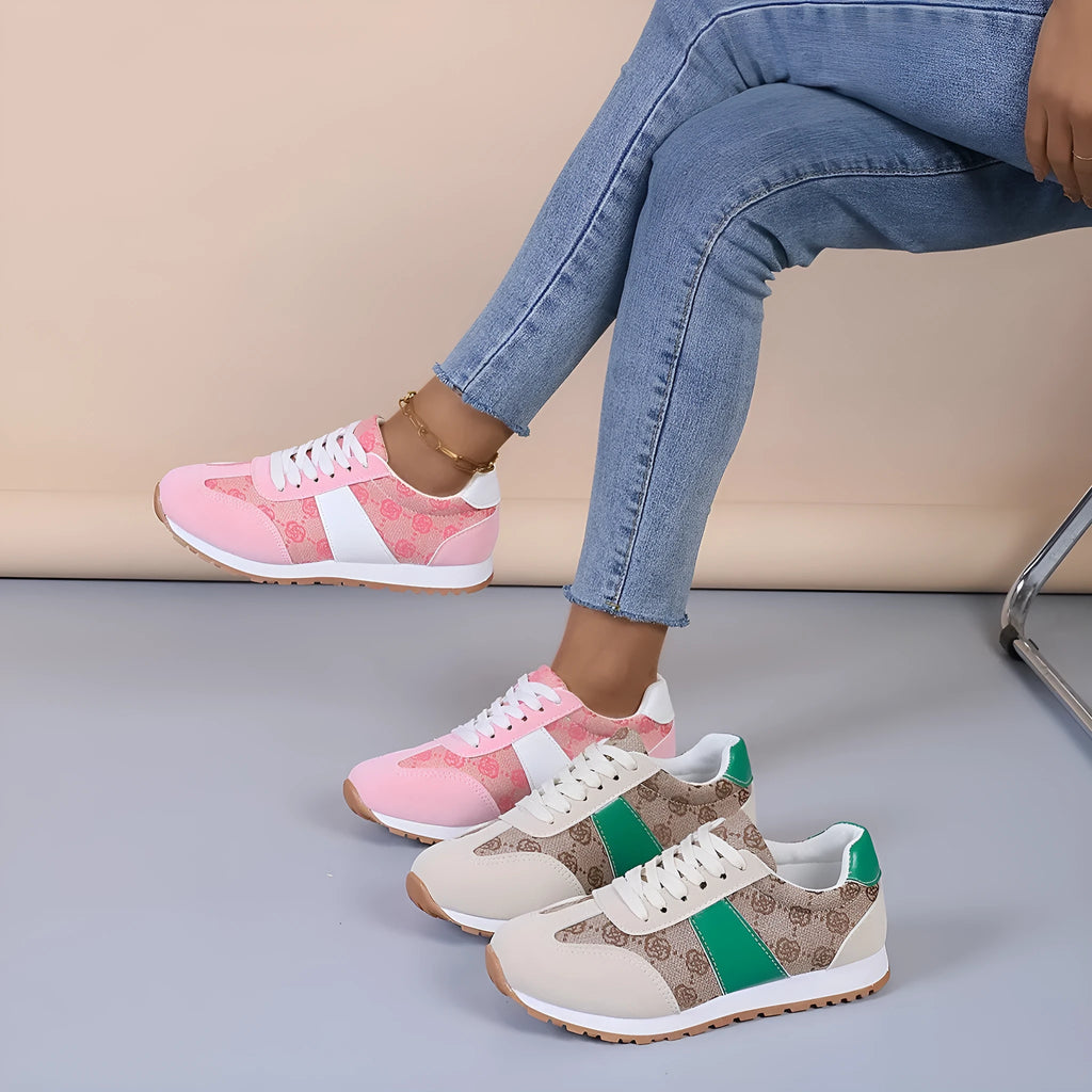 Women's khaki lace-up casual shoes with cross strap and flat heel design