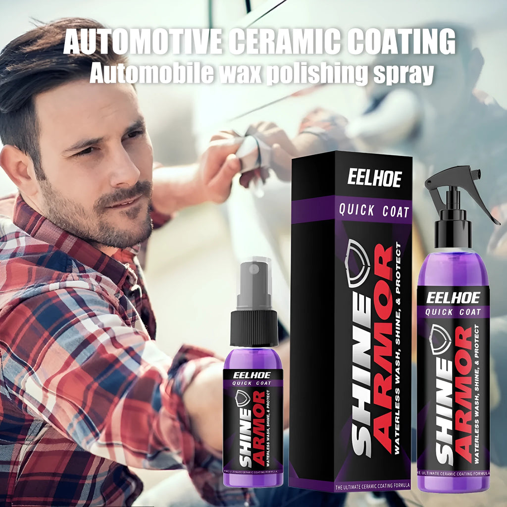 Purple car coating spray bottle labelled as a microplated crystal nano coating agent.