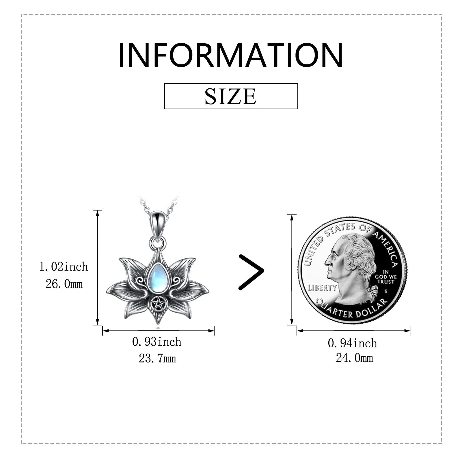 Sterling silver moonstone teardrop lotus flower pendant necklace on 18-inch O-chain