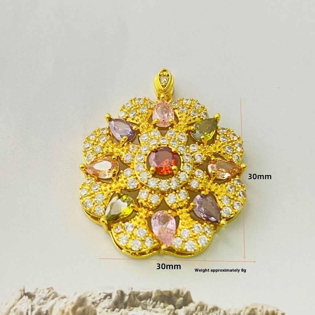 Women's floral zircon pendant necklace in gold, champagne gold, or platinum colour electroplated finish.