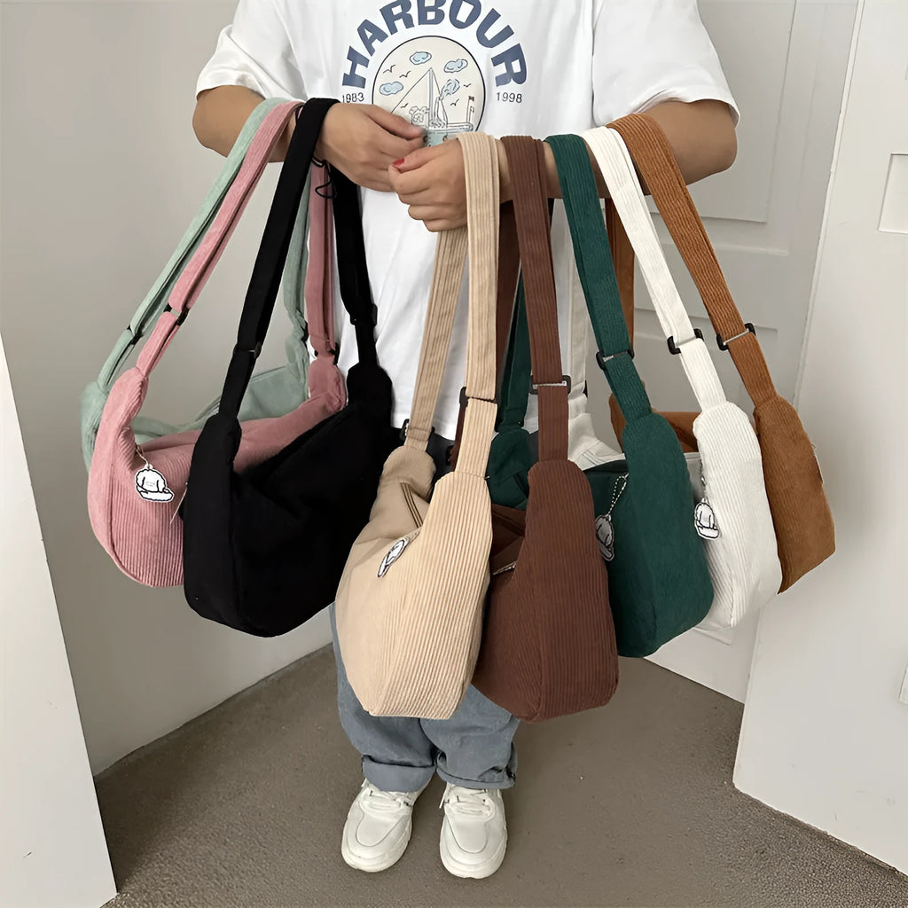 Corduroy dumpling shape single shoulder armpit bag women daily wear plaid pattern eight colours