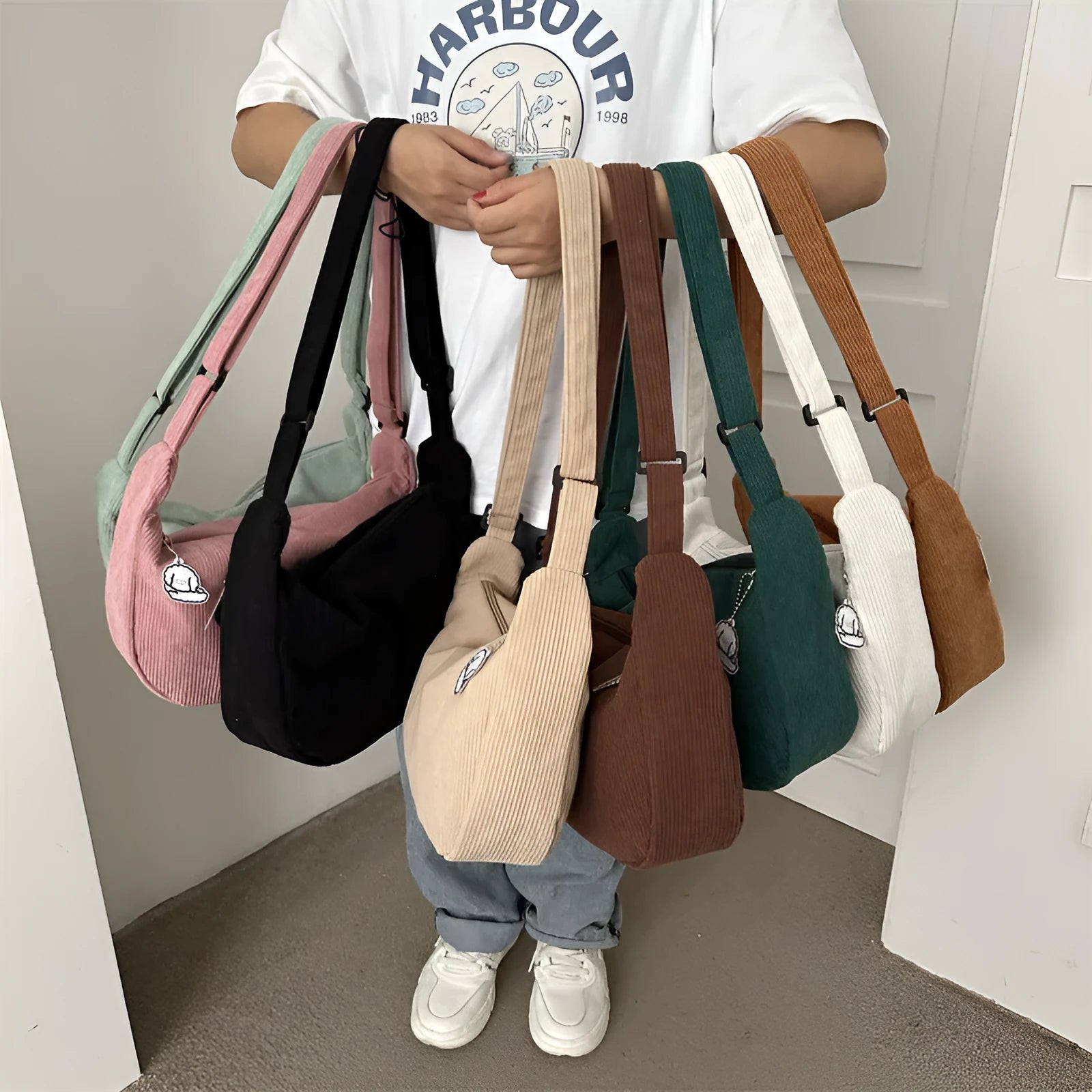 Corduroy dumpling shape single shoulder armpit bag women daily wear plaid pattern eight colours