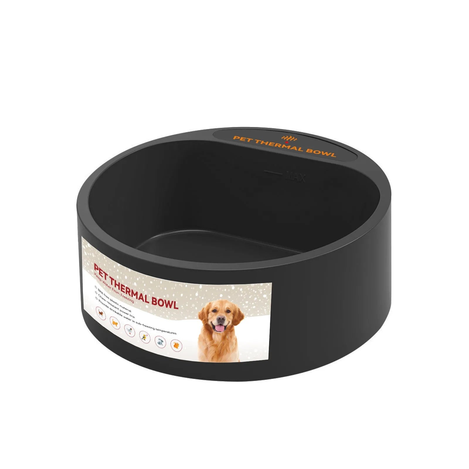 Black ABS electric pet heating bowl with 2.2-litre capacity and UK plug for warming dog or cat food.