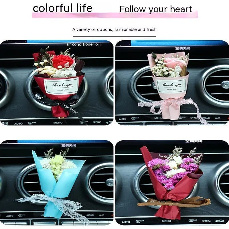 Car air conditioning vent clip with dried flower ornament and perfume bottle for aromatherapy