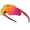 Frameless integrated lens athletic sports goggles in a colourful style on a solid background.