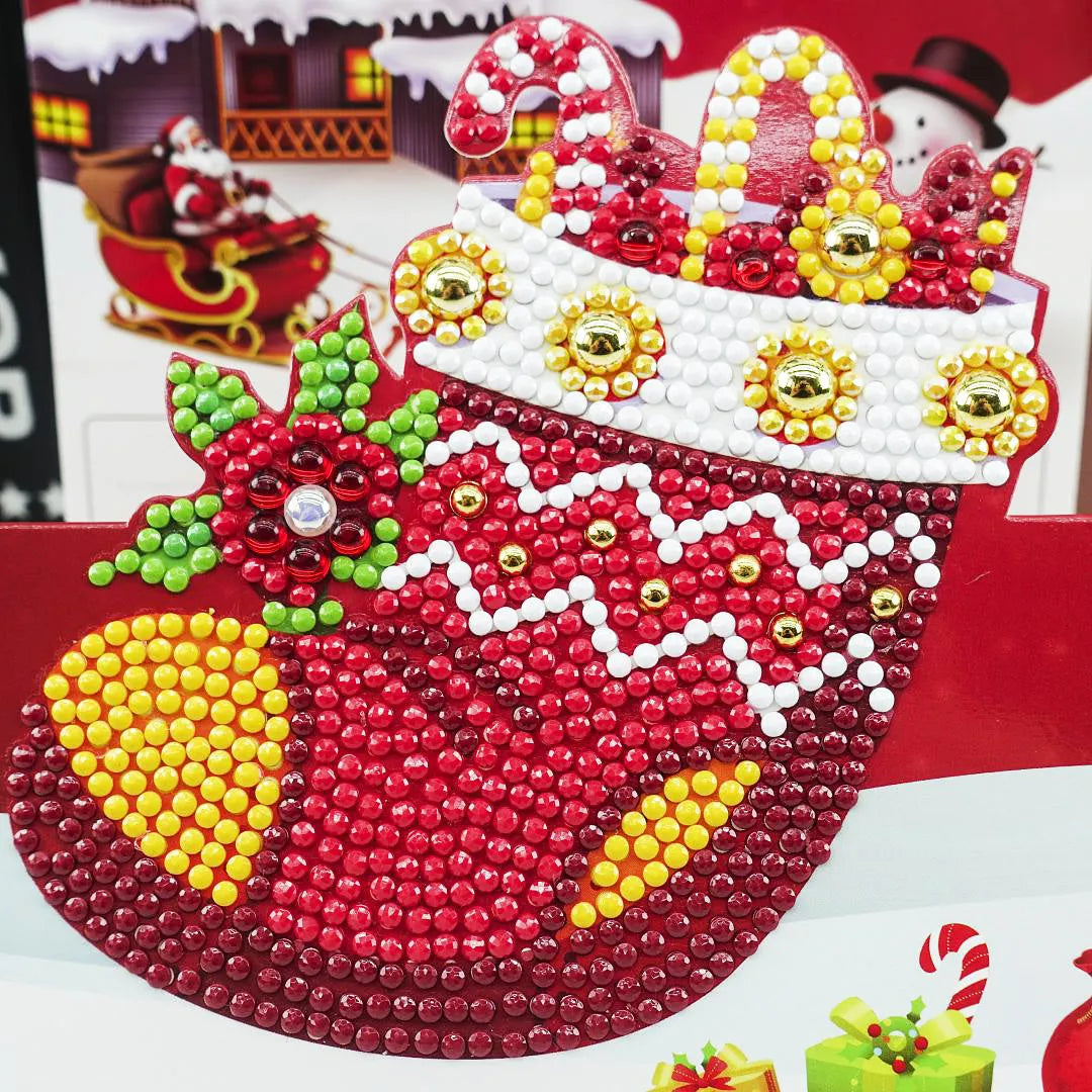 Christmas DIY diamond painting greeting cards set with 5D resin diamonds in 15x15cm folded size on cardboard base