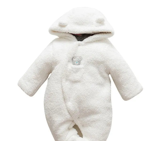 Baby wearing brown lamb design cotton padded winter romper with long sleeves