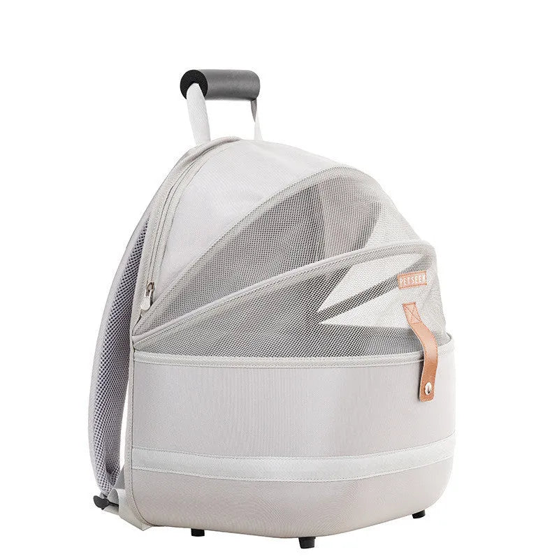 Grey canvas pet carrier backpack for cats and small dogs up to 15kg portable shoulder bag