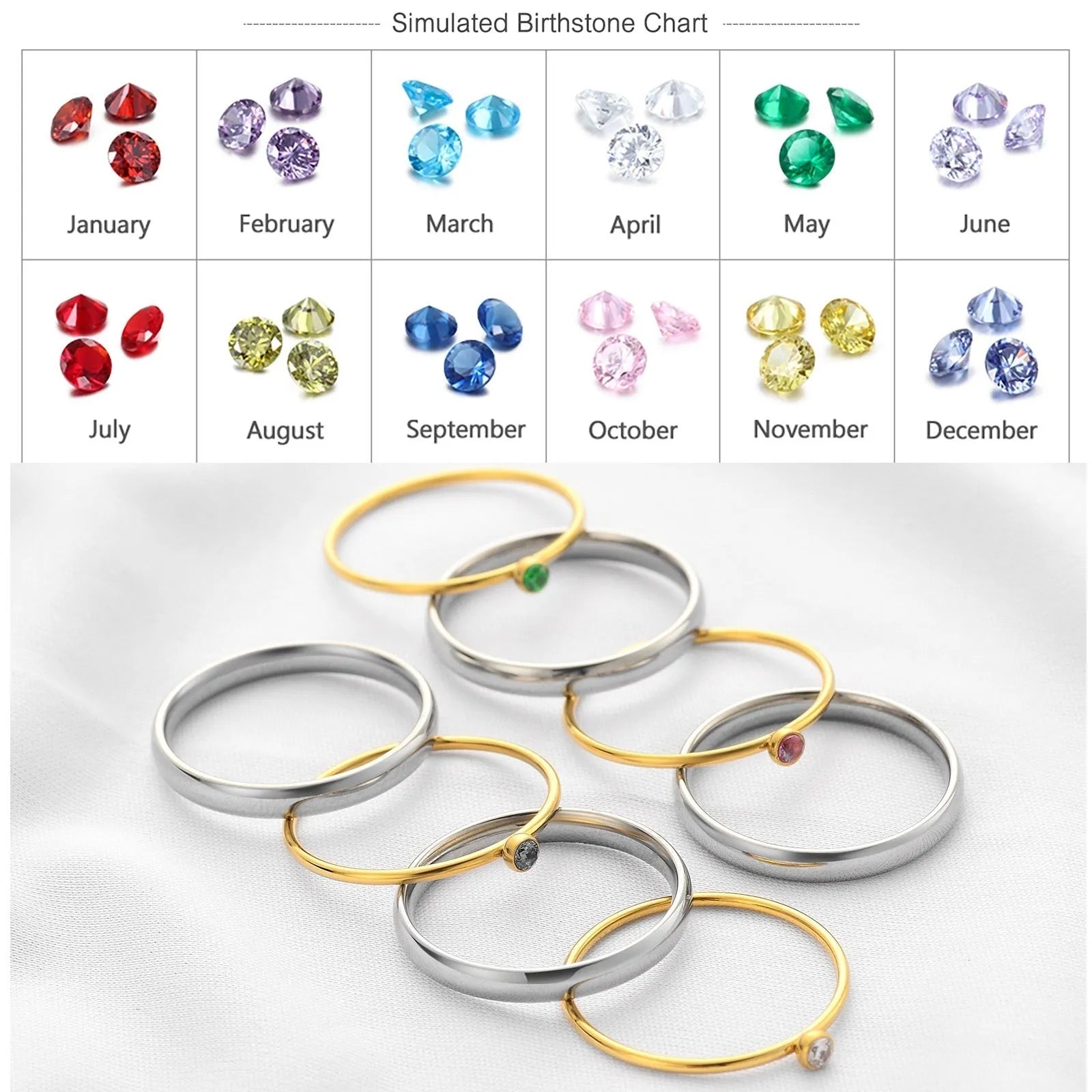 December birthstone engraved ring with geometric shape and titanium steel construction