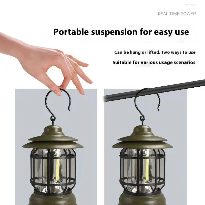 Portable camping lantern and head lamp in dark green, black, or red with super bright LED lighting