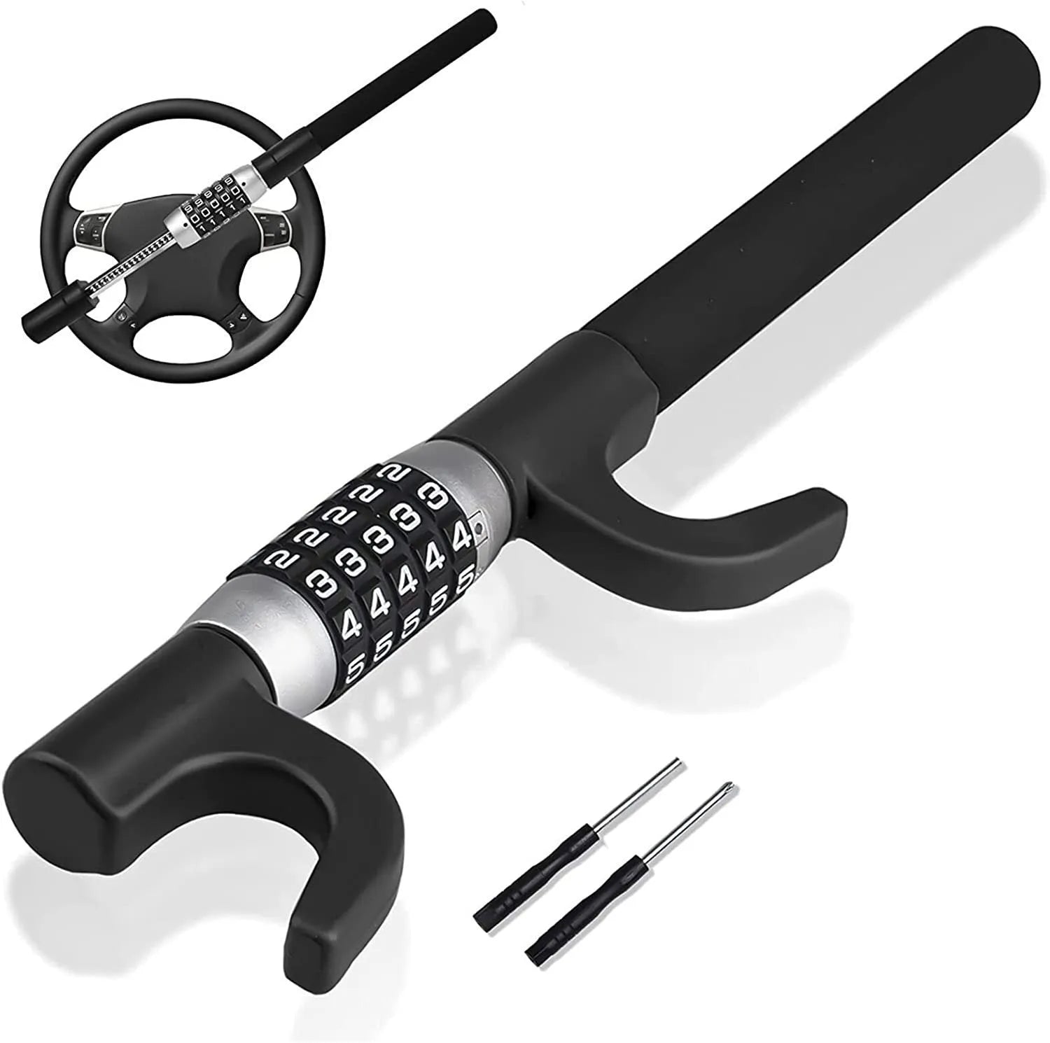 Car anti-theft steering wheel U-lock with combination dial in alloy steel construction