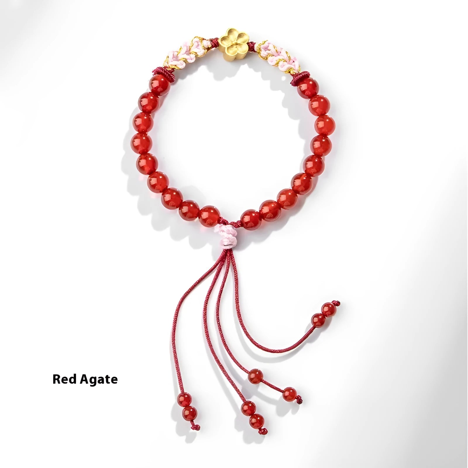 Chinese style women's bracelet with hand-woven red rope and peach blossom crystal charms