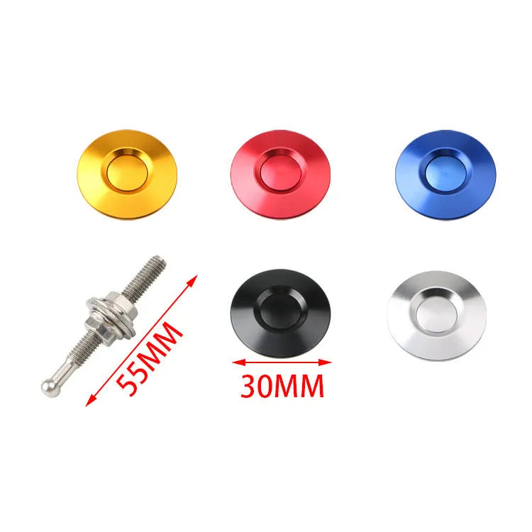 30mm diameter aluminium alloy button-type car cover lock in silver, shown with iron screw.