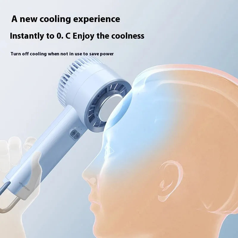 White handheld turbo jet fan with ice cold function showing three blade design and touch controls