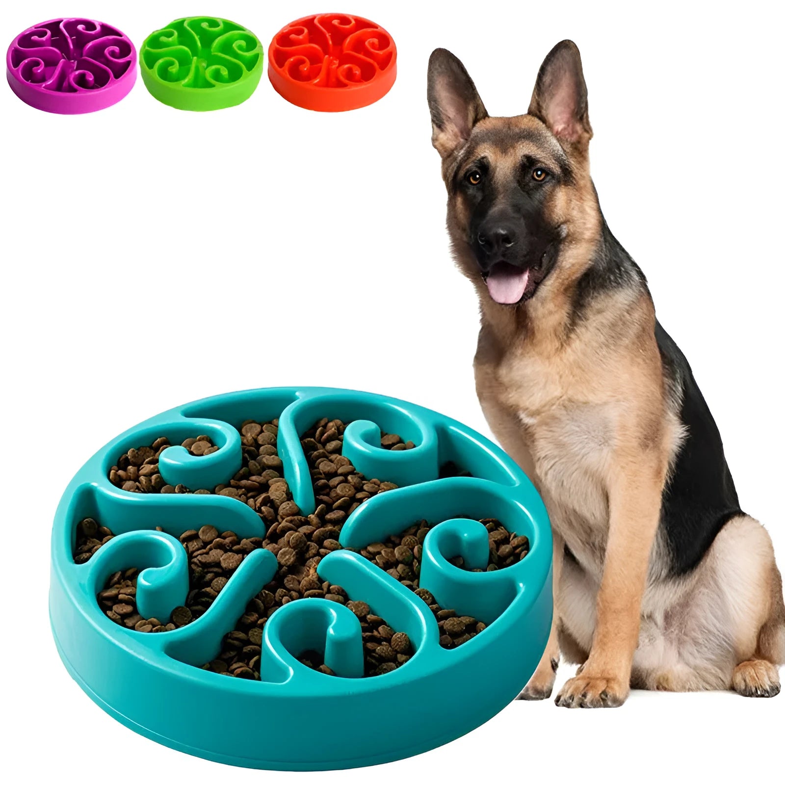 Colourful eco dog slow feeder bowl with maze pattern and non-slip base for large and small dogs