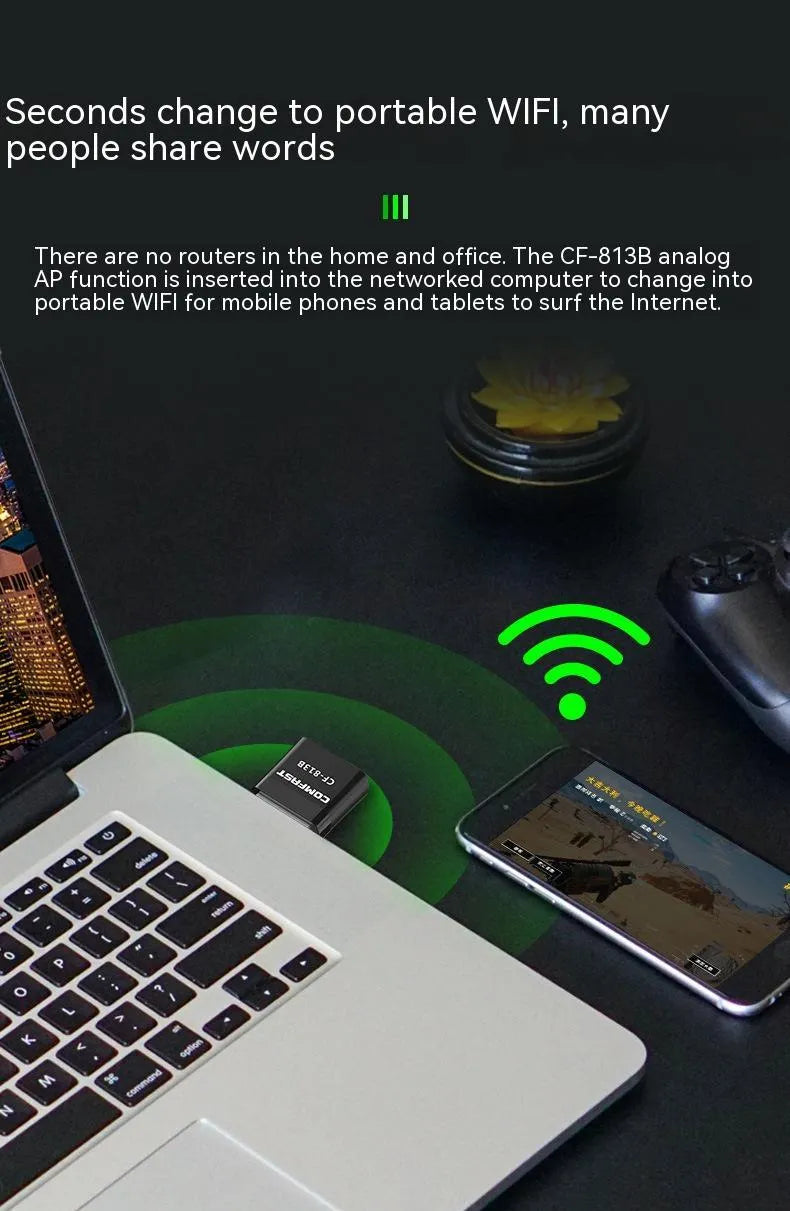 Black mini USB Bluetooth and wireless network adapter with nickel-plated connector