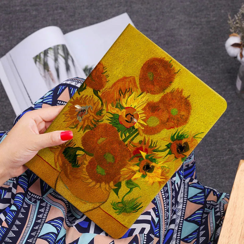 Handmade liquid silicone flip protective case for iPad with a floral design on the cover.