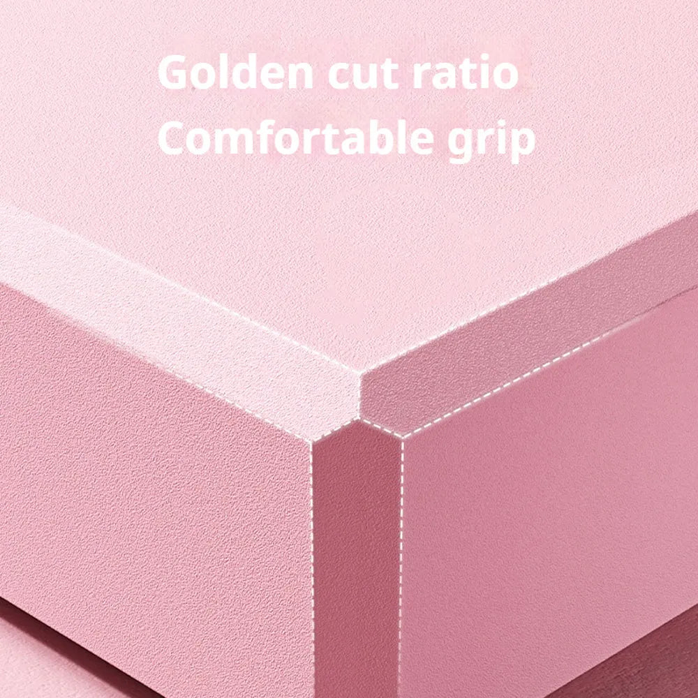 Solid colour EVA foam yoga block on a yoga mat, showing dimensions of 23x15x7.6 cm