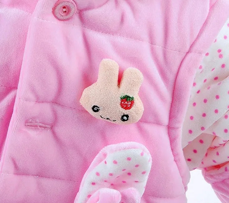 Baby girl's pink autumn winter three-piece flannel clothing set with jacket, trousers, and vest