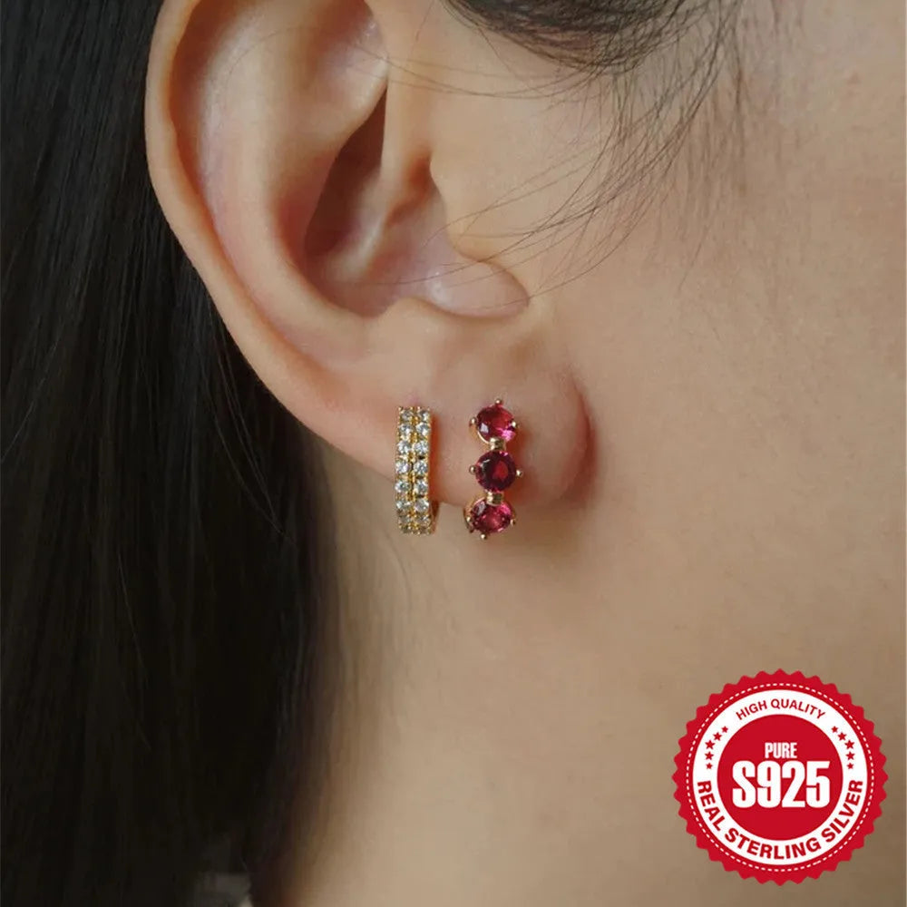 Golden sterling silver sunflower geometry earrings with inlaid zircon stones for women.