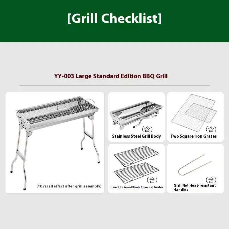 Large stainless steel flip charcoal barbecue oven with checked iron grills