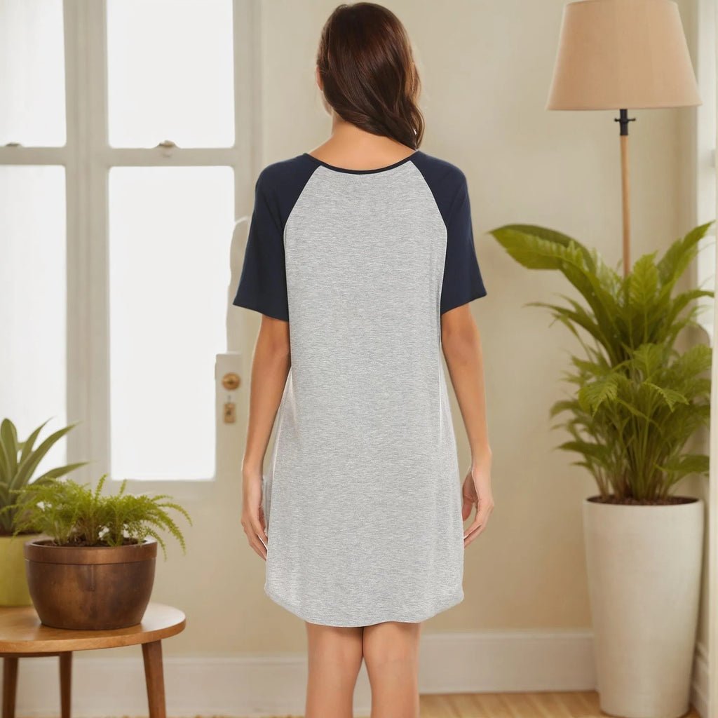 Women's double brushed nightdress with colour contrast patchwork design in polyester spandex fabric