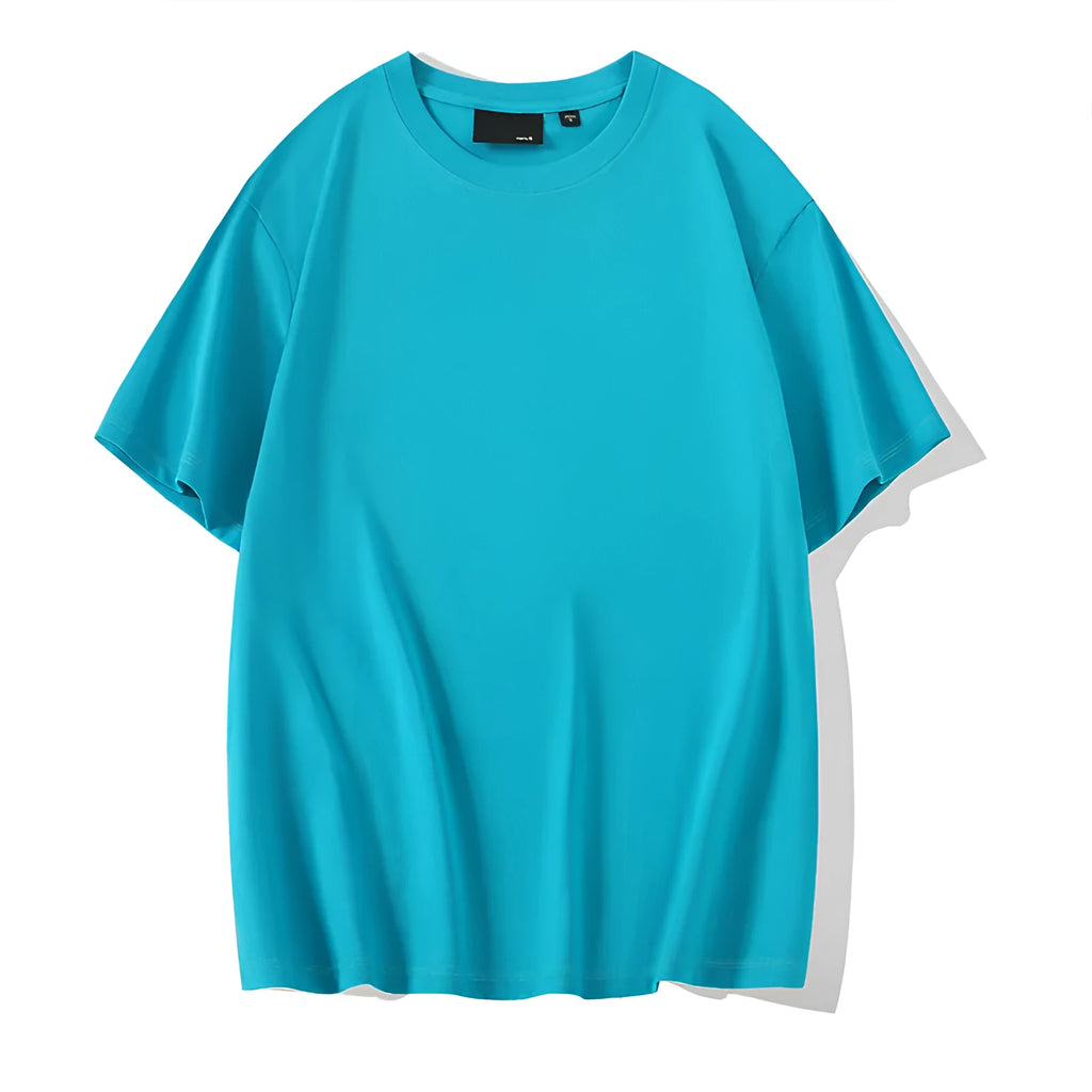 Men's loose fit cotton t-shirt with round neck and drop shoulder sleeves in solid rust red colour