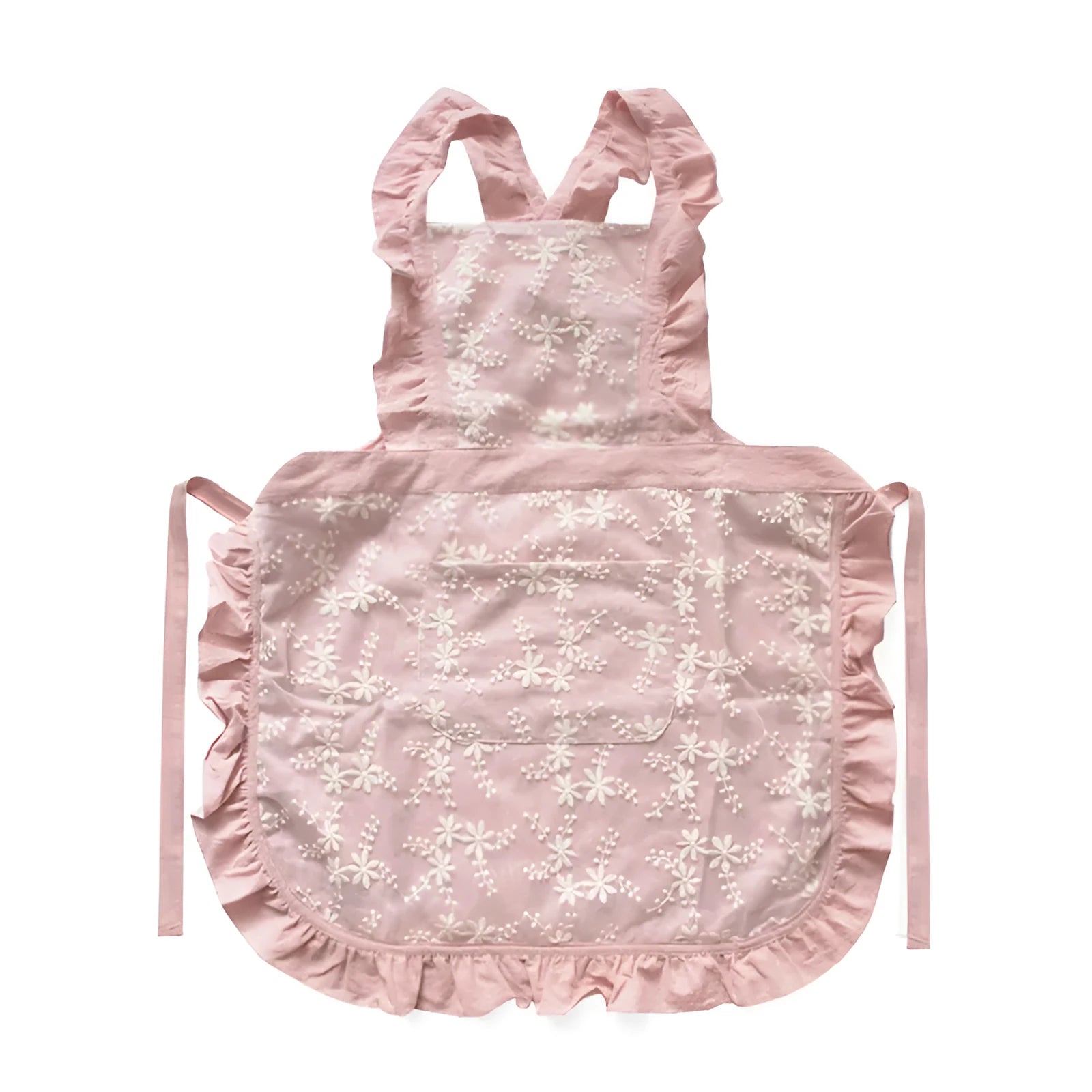 Minimalist cotton linen X-strap kitchen apron in solid colour with lace detailing