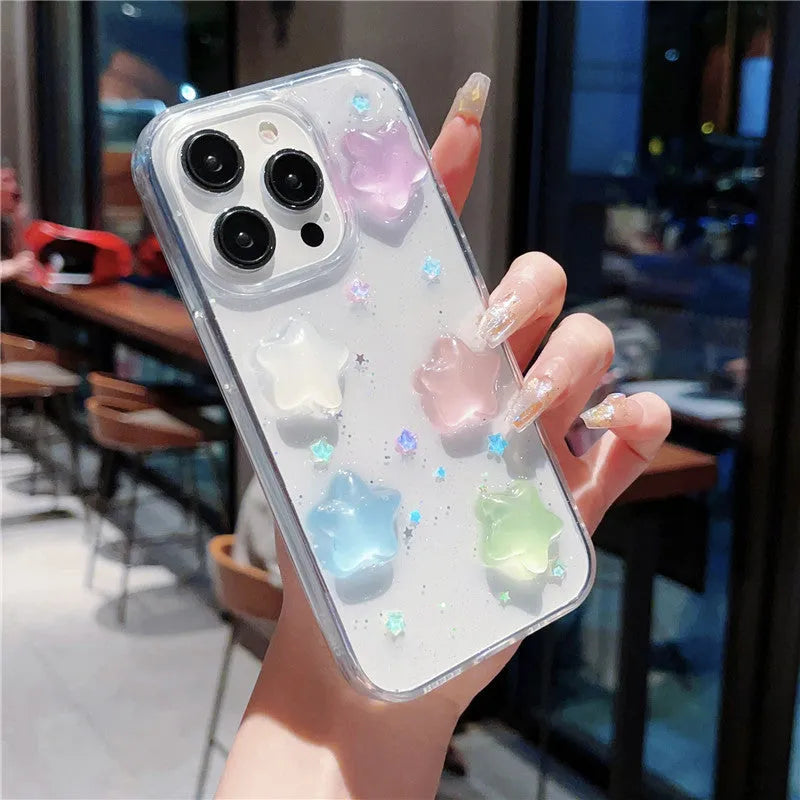 Three-dimensional star luminous silicone phone case with epoxy resin in XINGX colour for iPhone
