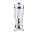 Stainless steel colour USB rechargeable electric shaker bottle with 600ml capacity.