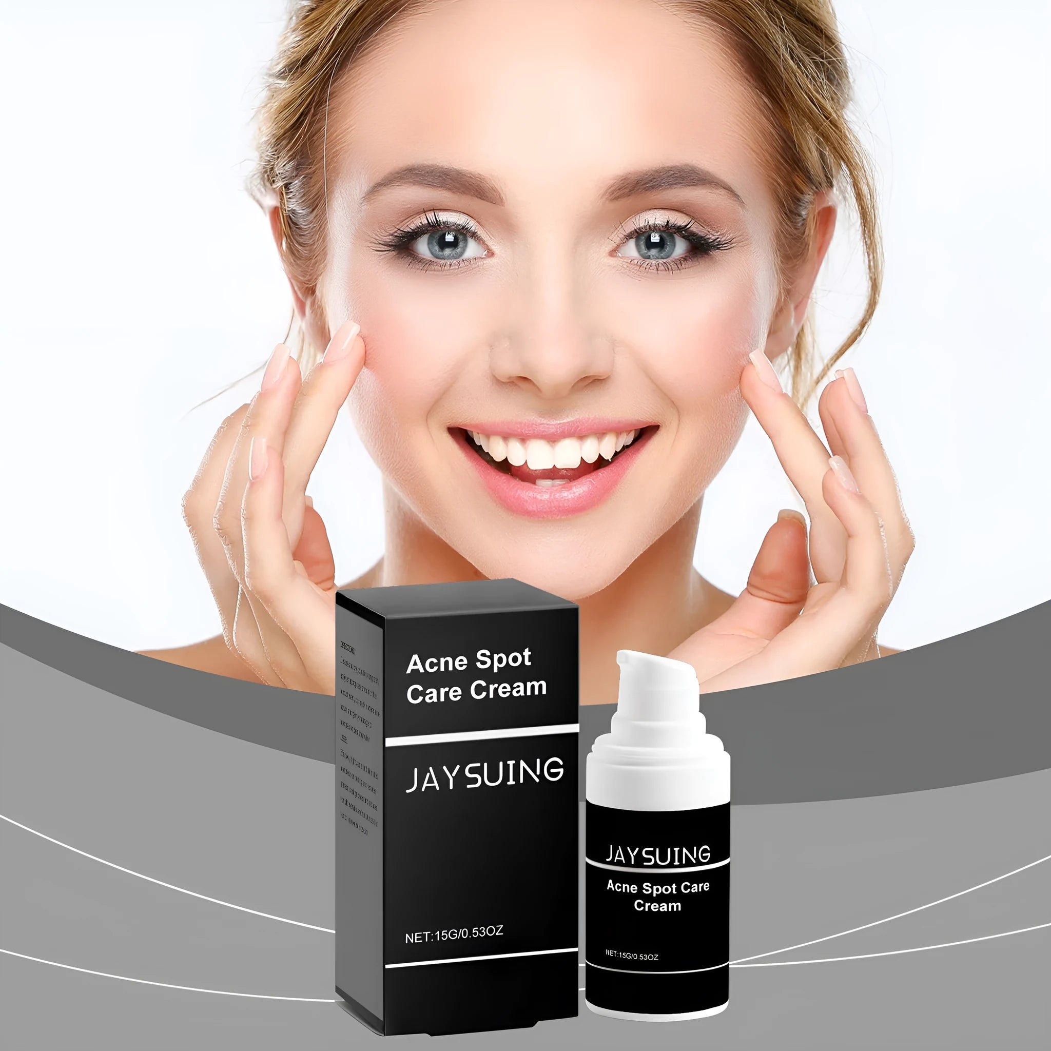 15g container of hydrating acne cream with mint, tea tree oil, and aloe leaf extracts