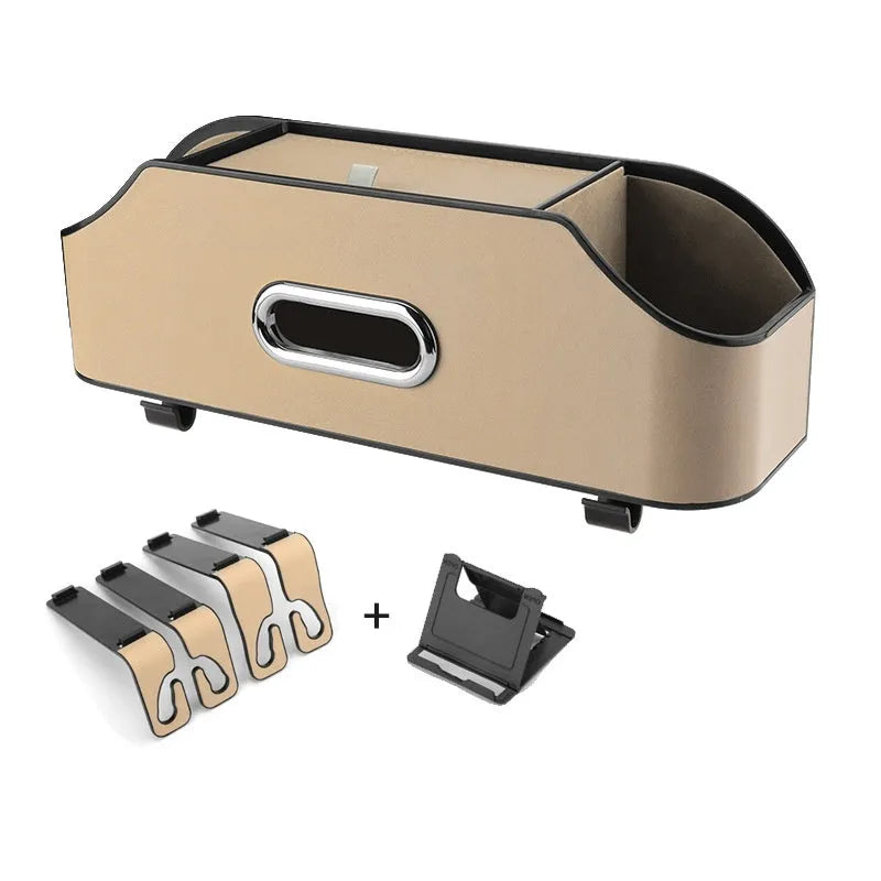 Genuine leather car tissue box and water cup holder in beige colour