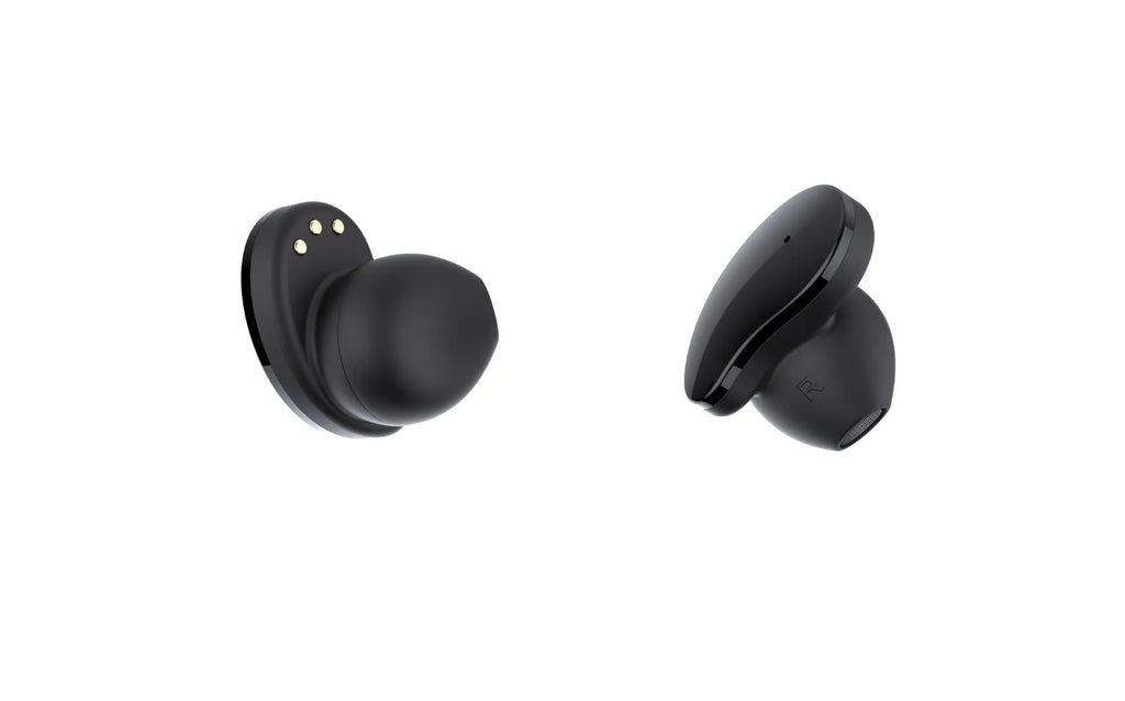 Black Bluetooth headset detached from a smart bracelet with a colour screen, showing a heart rate graph.