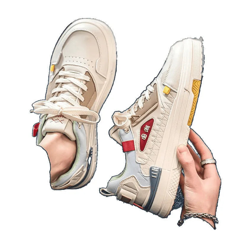 Spring breathable low-top sports sneakers for badminton, beige black, EVA sole, artificial PU upper