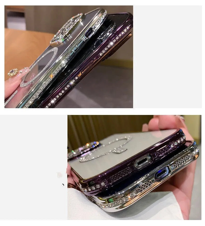 Wireless magnetic iPhone case in deep purple colour showing soft silicone back and electroplated detail.