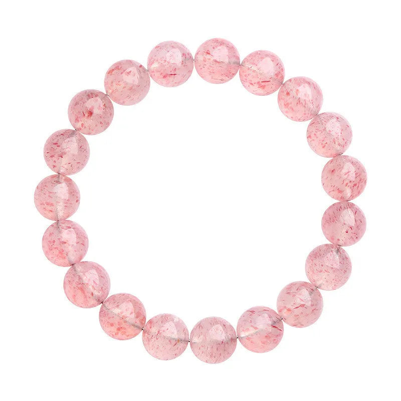 Strawberry quartz crystal bracelet with 10-10.8mm white water geometry beads on wrist