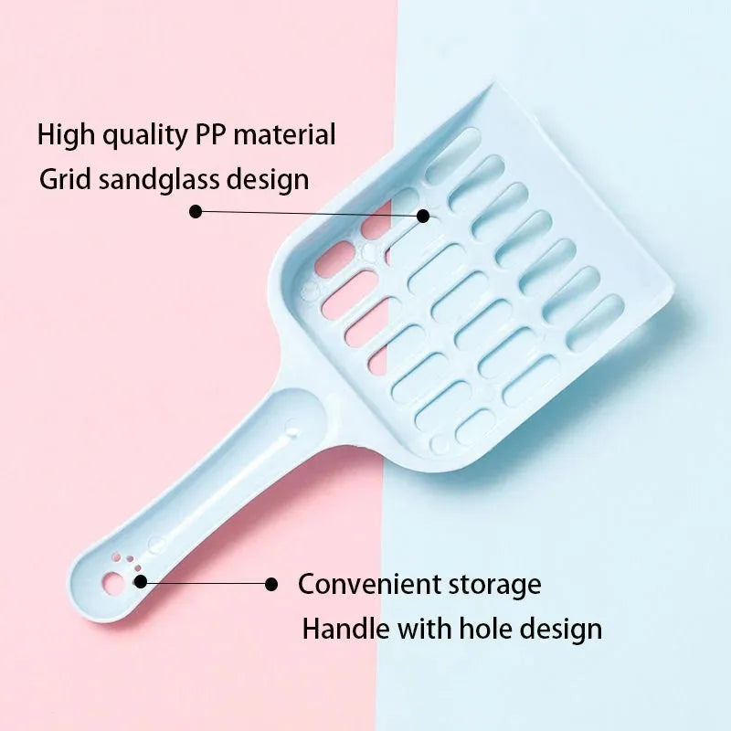 Plastic cat litter scoop in blue, green or pink colours measuring 20cm length