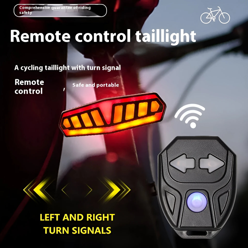 Remote control bicycle steering taillight with ABS waterproof housing showing multiple lighting modes