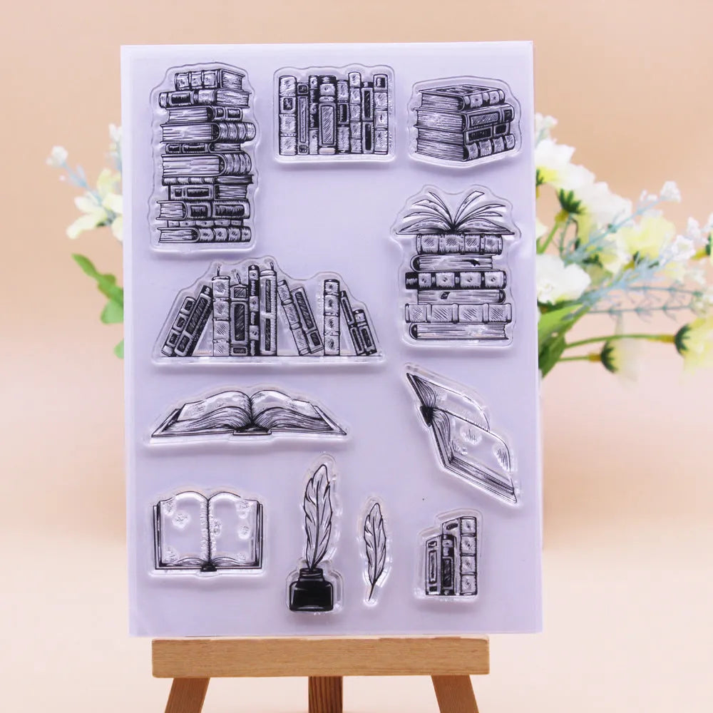 White seal coloured transparent silicone stamp with a pattern design, shown at 11 by 16 centimetres.