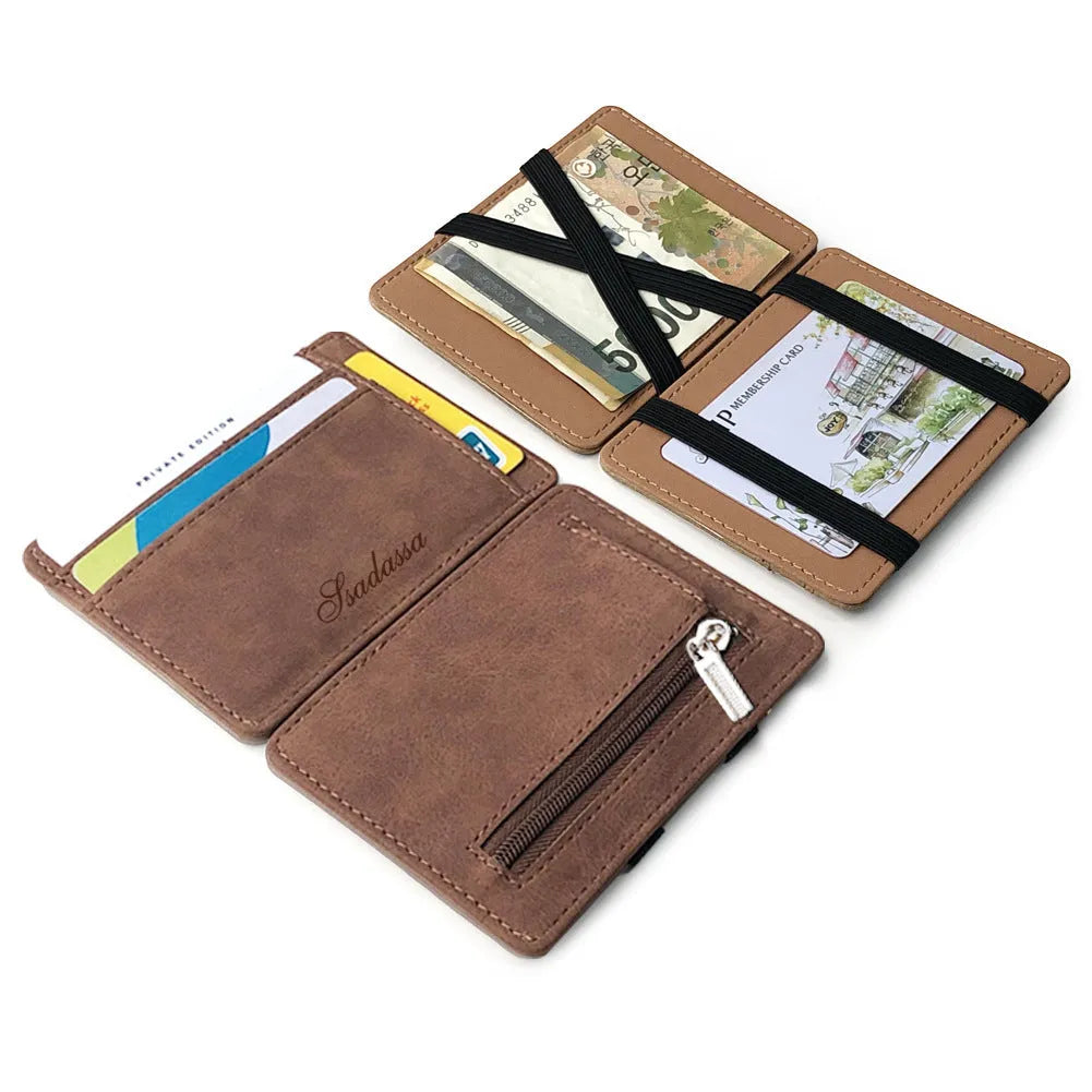 Korean creative style matte leather magic wallet in horizontal square shape with coin pocket.