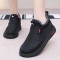Women's black flat casual ankle boots with round toe and synthetic leather upper