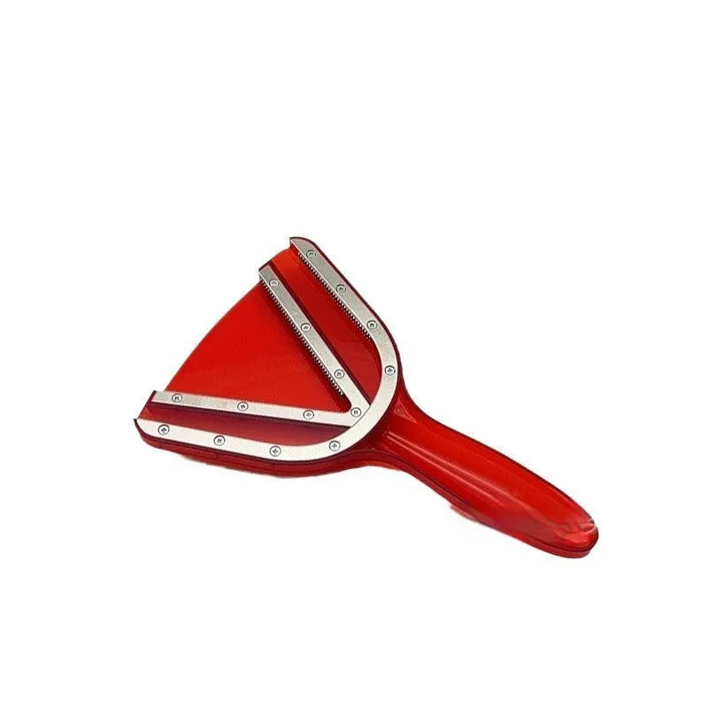 Adjustable telescopic can opener and bottle opener tool in red plastic with non-slip handle.