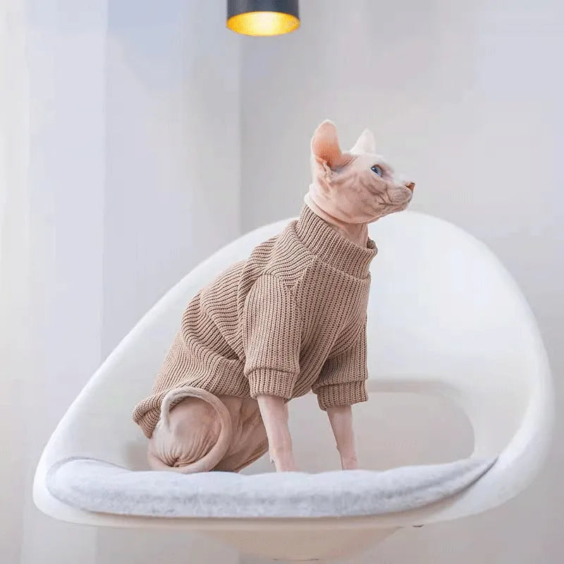 Brown elastic knit pet sweater for dogs, moisture-proof casual top on a small dog model