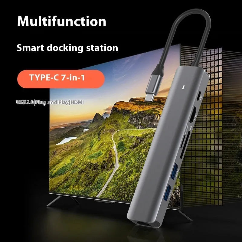 LQT-LH07 7-in-1 USB-C card reader and computer hub with SD and microSD slots.