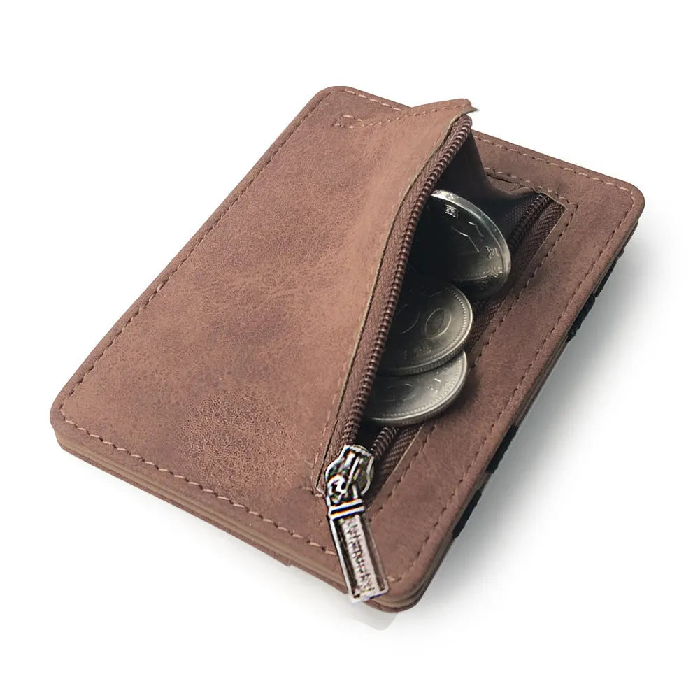 Korean creative style matte leather magic wallet in horizontal square shape with coin pocket.