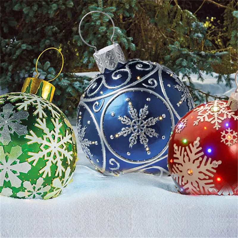 Large 60cm PVC inflatable Christmas ball outdoor decoration with colourful patterns