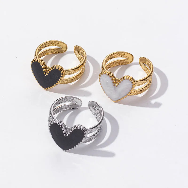 304 stainless steel heart-shaped drip open ring with polished finish, unisex geometric style