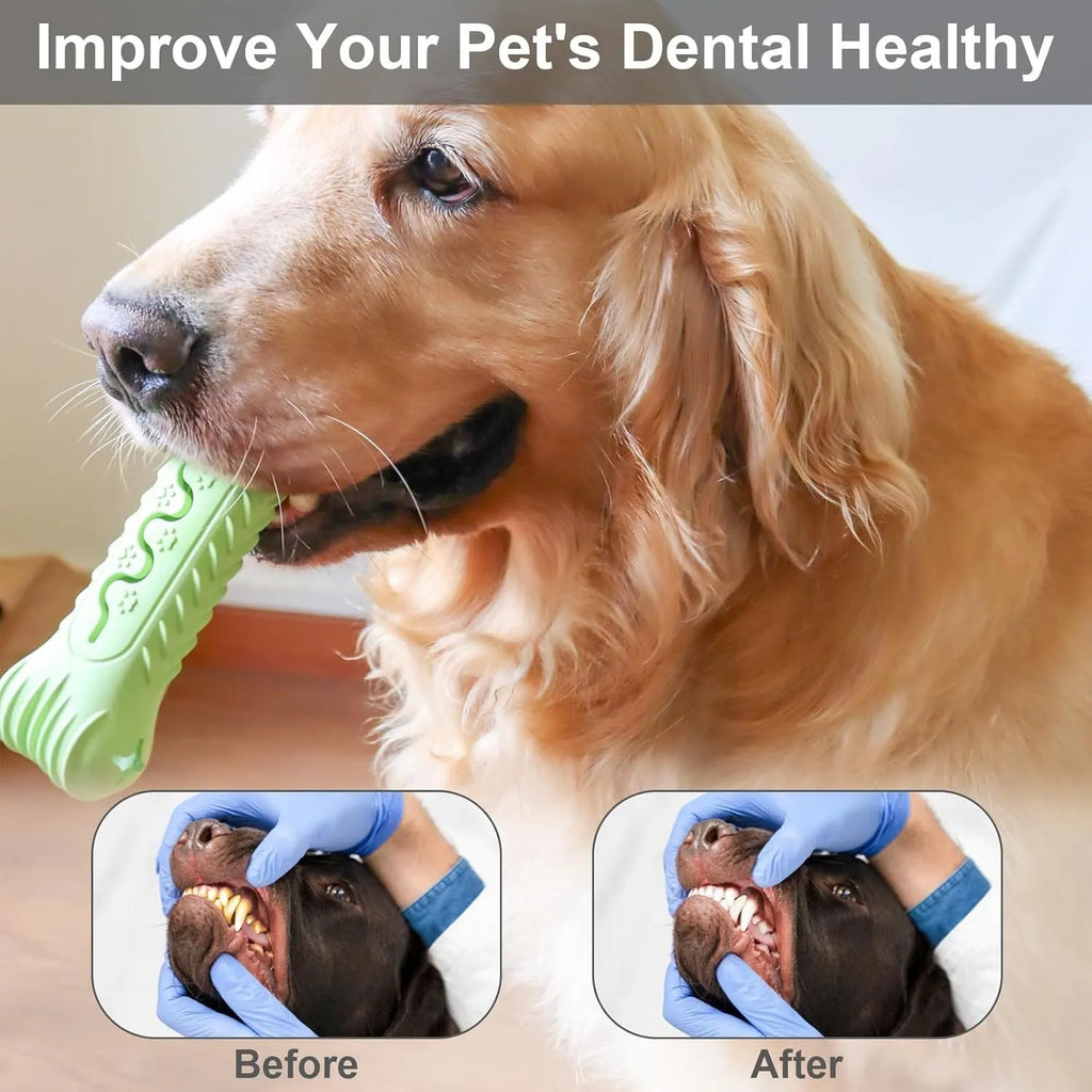Blue natural rubber bone-shaped dog chew toy for aggressive chewers on a plain background.