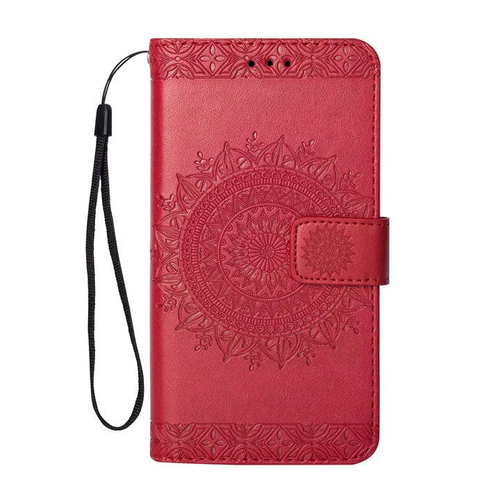 Red flip type anti-drop mobile phone case for Apple iPhone 6 Plus 6S Plus with imitation leather relief texture
